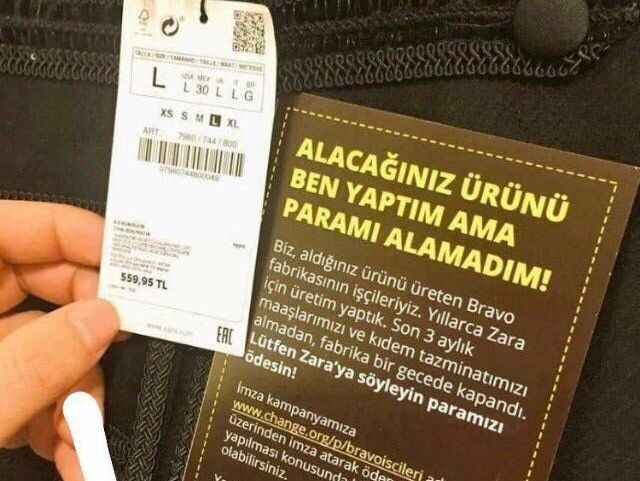 "Мне за это не заплатили". Стамбульские покупатели нашли в одежде компании Zara жалобы работников
