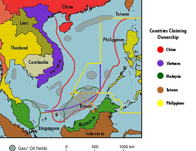 Территориальные претензии в Южно-Китайском море. Показаны "морские границы", которые провозгласила каждая страна. Источник: japanfocus.org