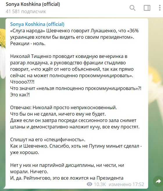 Скриншот: Sonya Koshkina (official) / Telegram