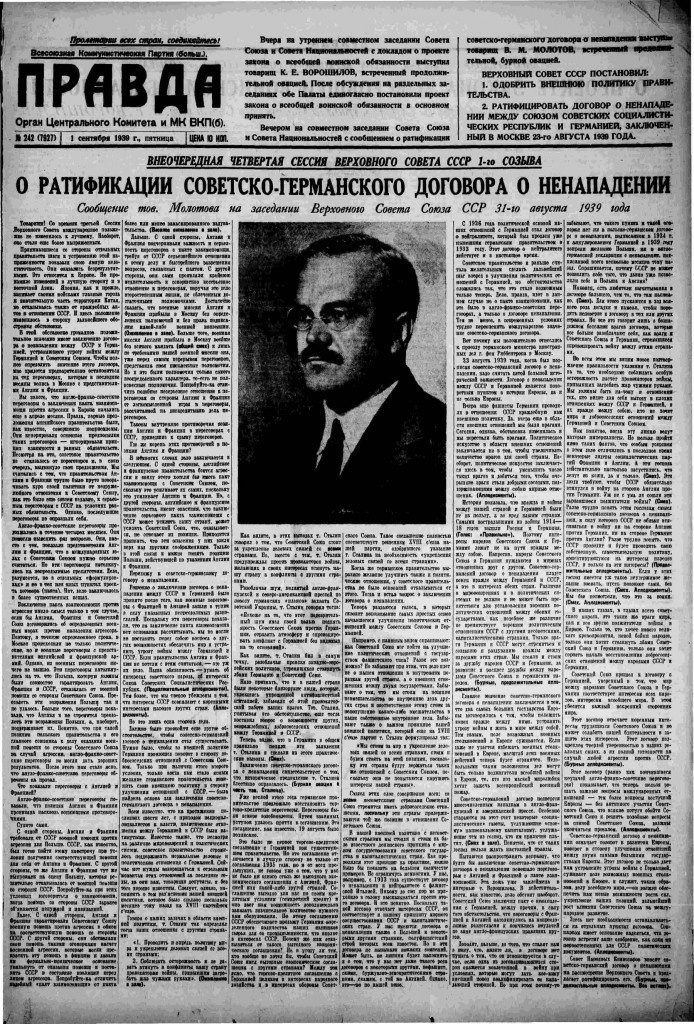 Газета "Правда" от 1 сентября 1939 года. Фото: gaidar.center